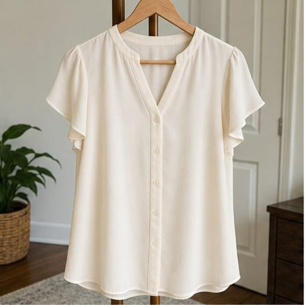 Cream Tie Neck Blouse